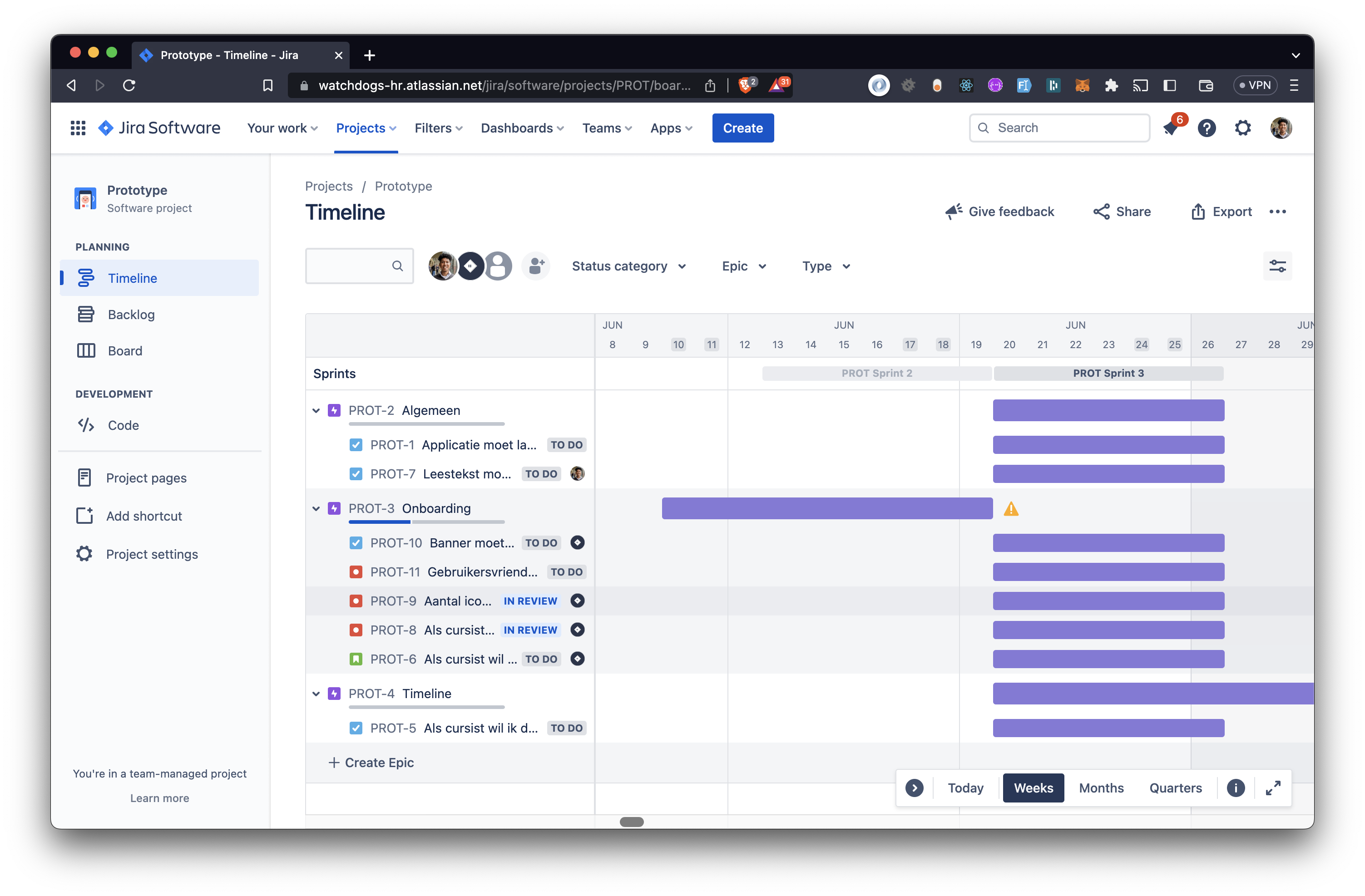 Jira board features