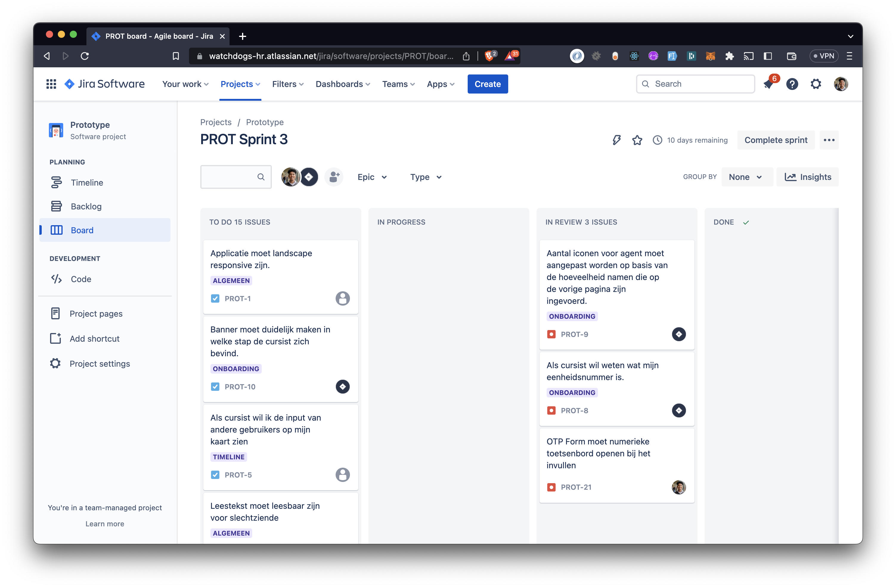 Jira board